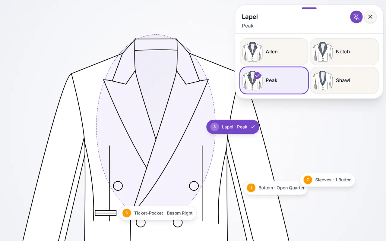 Une veste croisée dessinée en 2D dans Tailor Tech